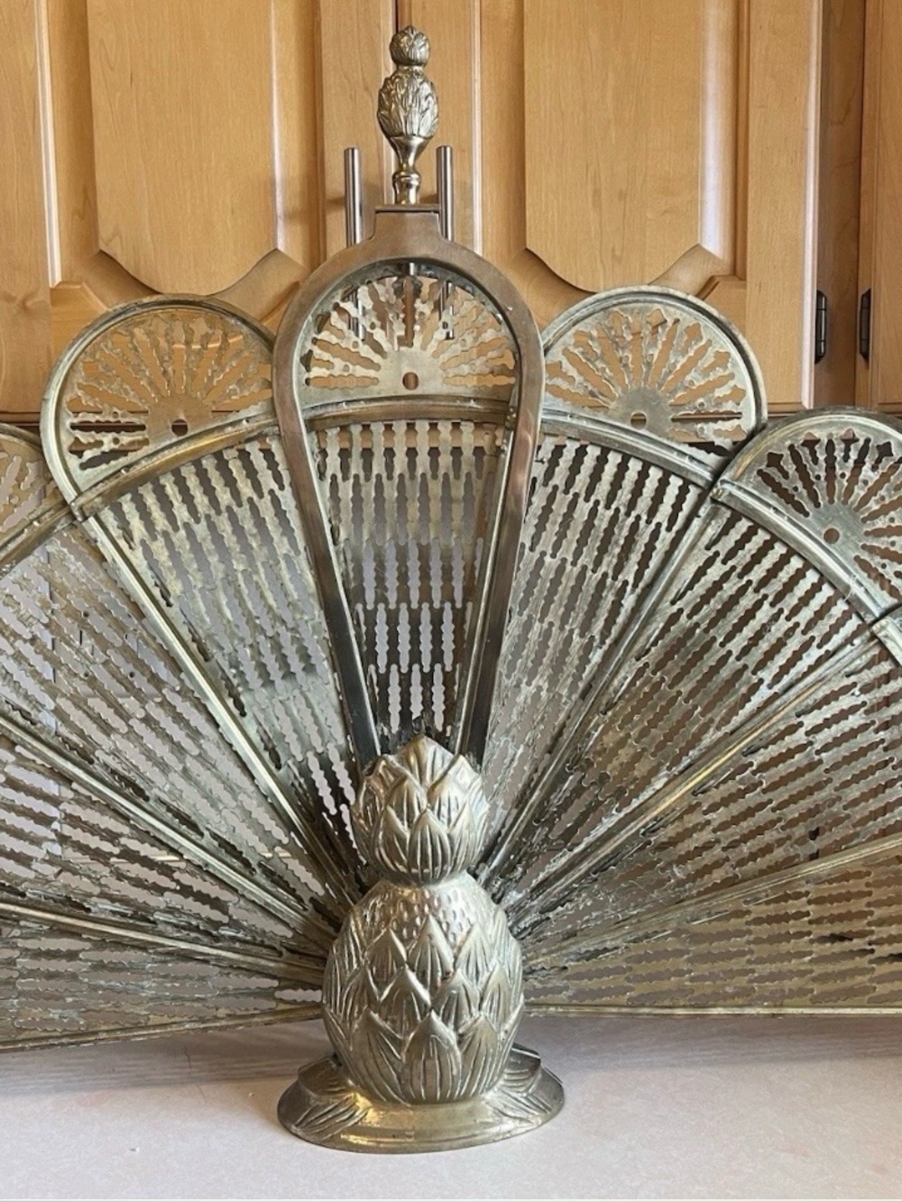 **HARD TO FIND** Rare Brass Pineapple Peacock Fireplace Screen